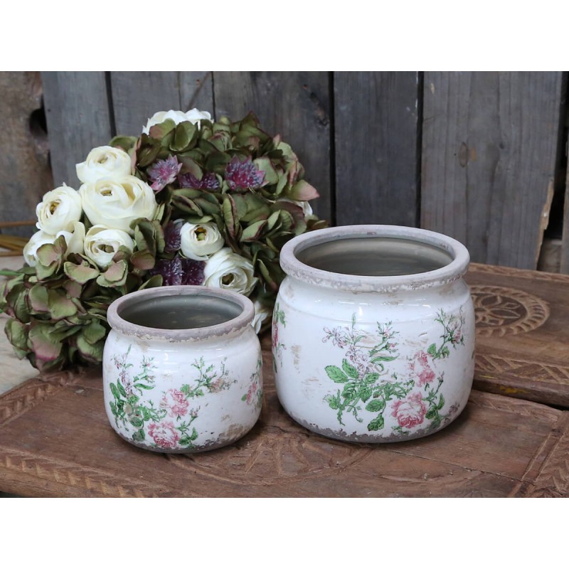 Pot de fleurs motifs rose Chic Antique
