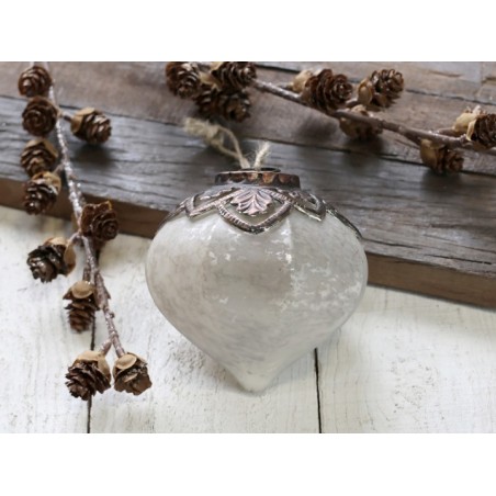 Boule de Noël blanche avec décor Chic Antique par 6